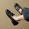 Genuine Leather Flat Loafers for Women, Retro Slip-On Small Flats, Comfortable Italian Style Footwear