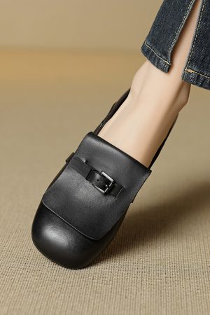 Genuine Leather Flat Loafers for Women, Retro Slip-On Small Flats, Comfortable Italian Style Footwear