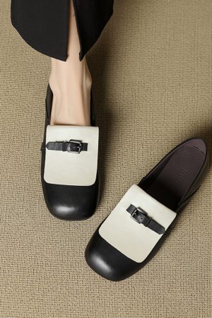 Genuine Leather Flat Loafers for Women, Retro Slip-On Small Flats, Comfortable Italian Style Footwear