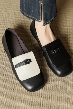 Genuine Leather Flat Loafers for Women, Retro Slip-On Small Flats, Comfortable Italian Style Footwear