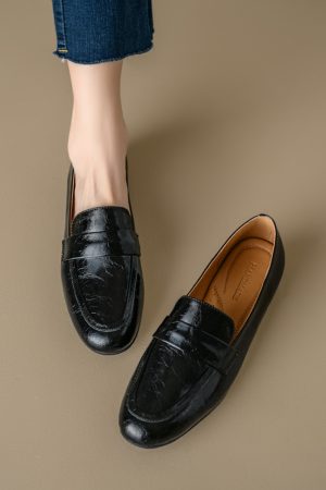 Genuine Leather Flat Loafers for Women â€“ Versatile Soft-Soled Driving Shoes, Italian Style Grandma Shoes