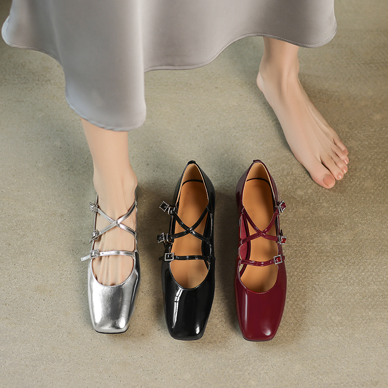 Genuine Leather French Artistic Mary Jane Shoes for Women - Low Heel, Square Toe, Shallow Mouth, College Style, Spring Fashion Genuine Leather French Artistic Mary Jane Shoes for Women - Low Heel, Square Toe, Shallow Mouth, College Style, Spring Fashion