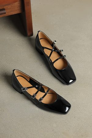 Genuine Leather French Artistic Mary Jane Shoes for Women - Low Heel, Square Toe, Shallow Mouth, College Style, Spring Fashion