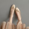Genuine Leather French Literary Style Flat Shoes for Women - Elegant Gold Buckle, Square Toe, Low Chunky Heel, Chic Comfort