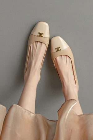 Genuine Leather French Literary Style Flat Shoes for Women - Elegant Gold Buckle, Square Toe, Low Chunky Heel, Chic Comfort