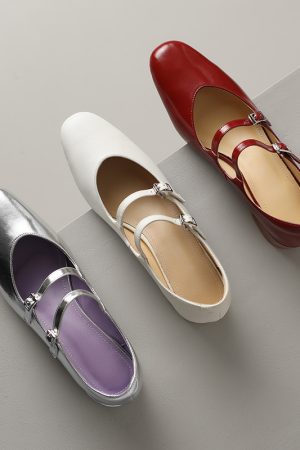 Genuine Leather French Round-Toe Mid-Heel Mary Jane Shoes for Women - Artistic Double Buckle Design for Spring & Summer Fashion