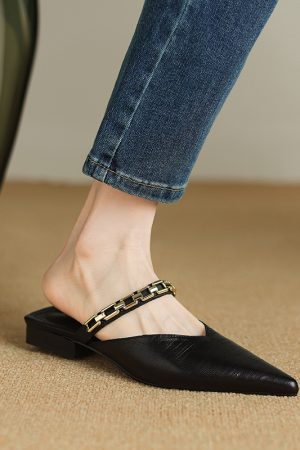 Genuine Leather French-Style Open-Toe Half Slippers for Women - High-End Summer Mules for Outdoor Wear