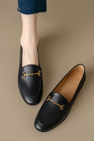 Genuine Leather Loafers for Women, Low-Heeled Flat Shoes, Soft-Soled Driving Shoes, Chic Italian Style Footwear