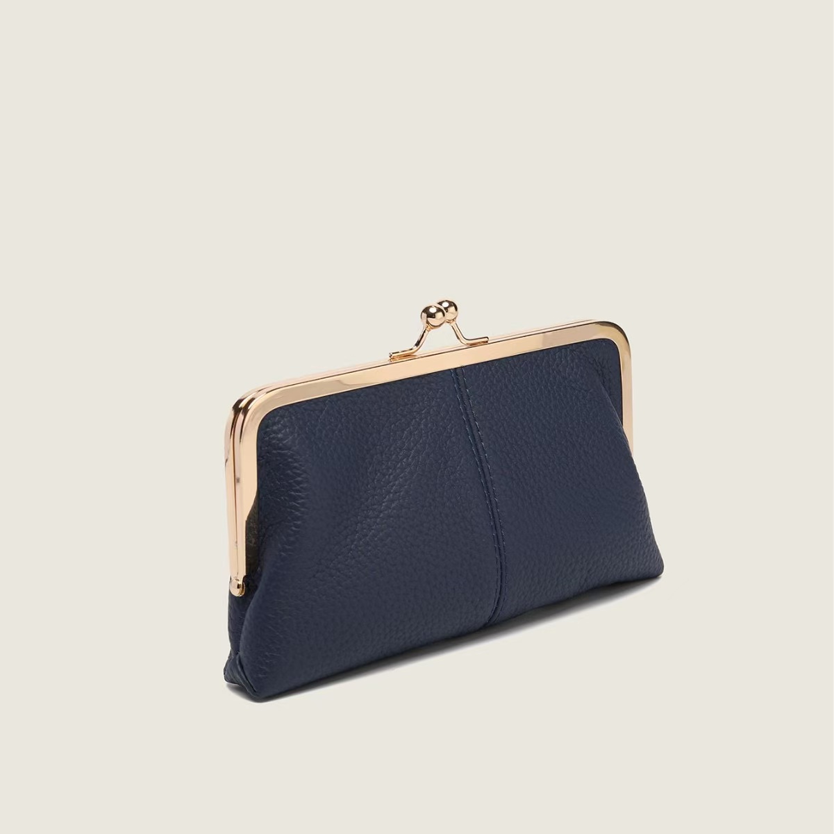 Genuine Leather Long Clutch Wallet - Minimalist Solid Color Clip Bag with High-End Metal Frame, Large Capacity Coin Purse for Women Genuine Leather Long Clutch Wallet - Minimalist Solid Color Clip Bag with High-End Metal Frame, Large Capacity Coin Purse for Women