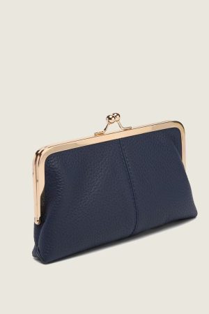 Genuine Leather Long Clutch Wallet - Minimalist Solid Color Clip Bag with High-End Metal Frame, Large Capacity Coin Purse for Women