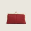 Genuine Leather Long Clutch Wallet - Minimalist Solid Color Clip Bag with High-End Metal Frame, Large Capacity Coin Purse for Women