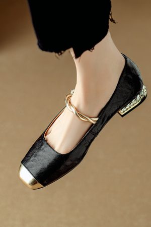 Genuine Leather Mary Jane Shoes for Women - French Low-Heeled Chunky Style, Perfect for Skirts, Italian Corso Venezia Inspired