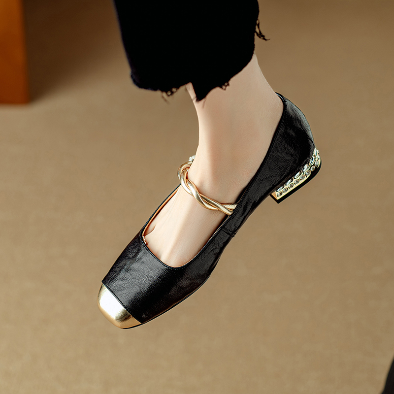 Genuine Leather Mary Jane Shoes for Women - French Low-Heeled Chunky Style, Perfect for Skirts, Italian Corso Venezia Inspired Genuine Leather Mary Jane Shoes for Women - French Low-Heeled Chunky Style, Perfect for Skirts, Italian Corso Venezia Inspired