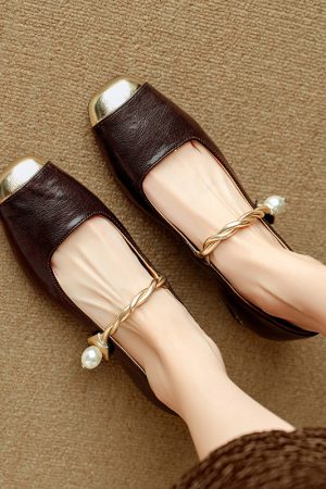Genuine Leather Mary Jane Shoes for Women - French Low-Heeled Chunky Style, Perfect for Skirts, Italian Corso Venezia Inspired
