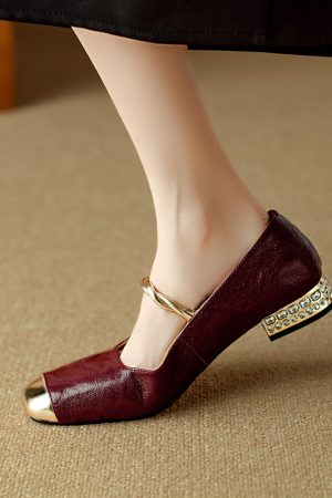 Genuine Leather Mary Jane Shoes for Women - French Low-Heeled Chunky Style, Perfect for Skirts, Italian Corso Venezia Inspired