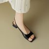 Genuine Leather Mid-Chunky Heel Square-Toe Open-Toe Sandals for Women - Summer 2025 Backless One-Strap Design