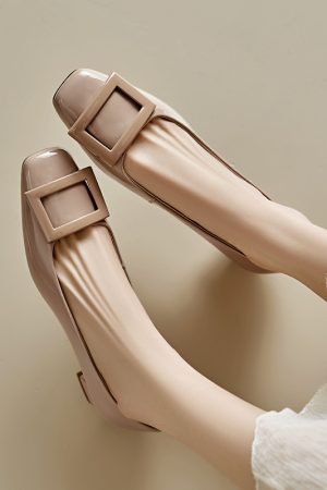 Genuine Leather Mid-Heel Square Toe Shoes for Women - Elegant Chunky Heel, Shallow Mouth Design, Classic Style