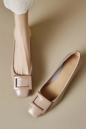 Genuine Leather Mid-Heel Square Toe Shoes for Women - Elegant Chunky Heel, Shallow Mouth Design, Classic Style