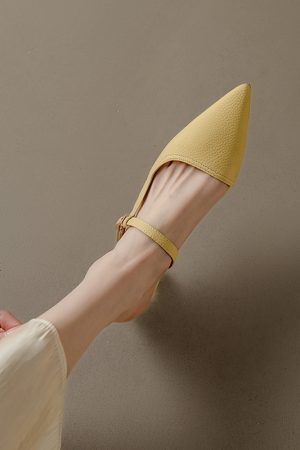 Genuine Leather One-Strap Open-Toe Half-Drag Sandals with Pointed Kitten Heels - Chic Summer Footwear for Stylish Outfits