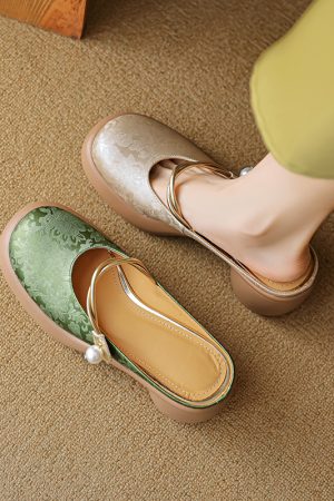 Genuine Leather Open-Toe Half Slippers for Women - Summer High-Heeled Sandals - Italian Style Outdoor Footwear