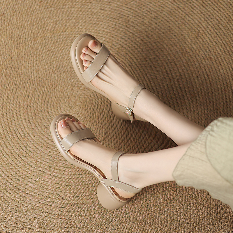 Genuine Leather Open-Toe Mid-Heel Sandals for Women - Simple Versatile Strappy Design, 2025 Fashion Must-Have Genuine Leather Open-Toe Mid-Heel Sandals for Women - Simple Versatile Strappy Design, 2025 Fashion Must-Have
