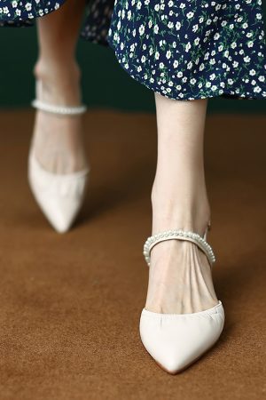 Genuine Leather Pointed Toe Chunky High Heel Backless Sandals â€“ Fairy Style Italian Corso Venezia Inspired Design