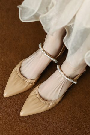 Genuine Leather Pointed Toe Chunky High Heel Backless Sandals â€“ Fairy Style Italian Corso Venezia Inspired Design