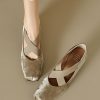 Genuine Leather Retro Chinese Style Ballet Shoes - Mid-Heel Mary Jane Chunky Heel Flats for Y2K and Vintage Fashion Lovers