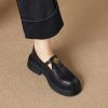 Genuine Leather Round Toe Camellia Loafers for Women - Retro Thick-Soled Flats for Commuting, Versatile Y2K Style Shoes