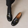 Genuine Leather Round Toe Camellia Loafers for Women, British Style Brogue Carved Flats, Vintage Inspired Footwear