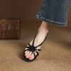 Genuine Leather Round Toe Camellia Open-Toe Sandals for Women - Summer 2025 Low Heel One-Strap Design, Perfect for Casual Outings