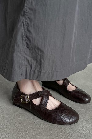 Genuine Leather Round Toe Cross Strap Ballet Flats for Women - Comfortable Spring Slip-On Shoes