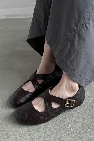 Genuine Leather Round Toe Cross Strap Ballet Flats for Women - Comfortable Spring Slip-On Shoes