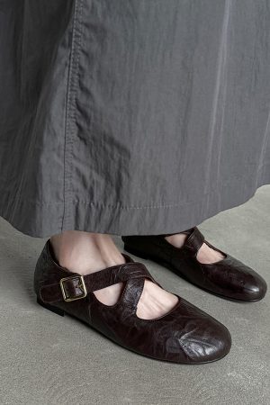 Genuine Leather Round Toe Cross Strap Ballet Flats for Women - Comfortable Spring Slip-On Shoes