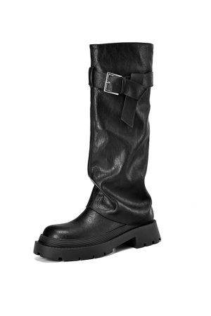 Genuine Leather Round Toe Western Cowboy Boots for Women - Thick Bottom Long Tube Knight Style Summer Pants Boots