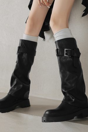 Genuine Leather Round Toe Western Cowboy Boots for Women - Thick Bottom Long Tube Knight Style Summer Pants Boots