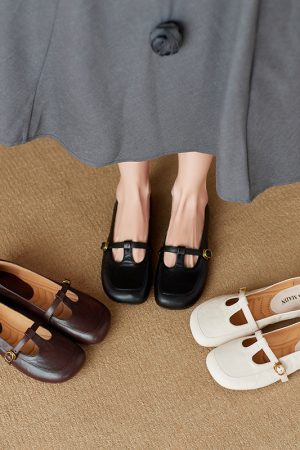 Genuine Leather Shallow Mouth Loafers for Women - Soft Bottom Flat Mary Jane Grandma Shoes in Italian Style