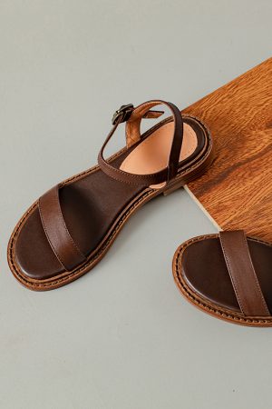 Genuine Leather Slim-Fit One-Strap Flat Casual Beach Sandals for Women - Versatile Summer 2024 Style
