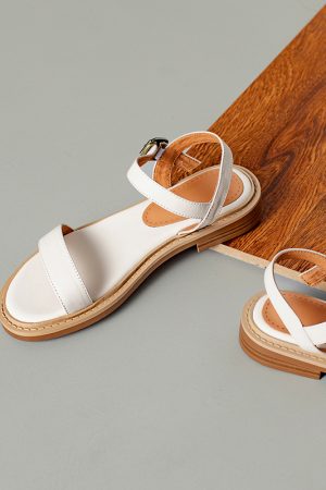 Genuine Leather Slim-Fit One-Strap Flat Casual Beach Sandals for Women - Versatile Summer 2024 Style