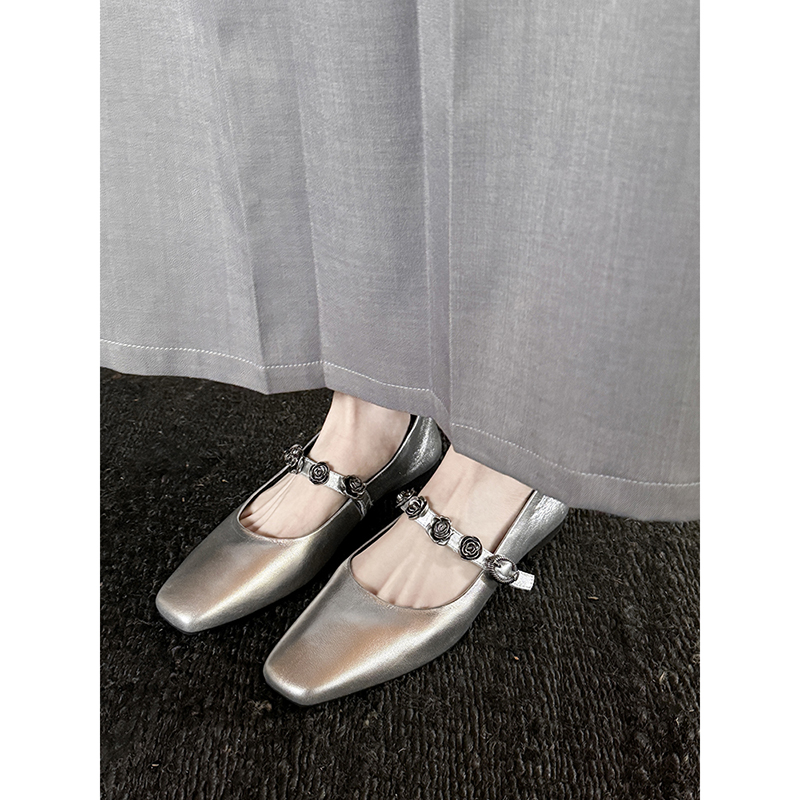 Genuine Leather Square Toe Camellia One-Strap Mary Jane Shoes for Women - Comfortable Versatile Flats for Everyday Wear Genuine Leather Square Toe Camellia One-Strap Mary Jane Shoes for Women - Comfortable Versatile Flats for Everyday Wear