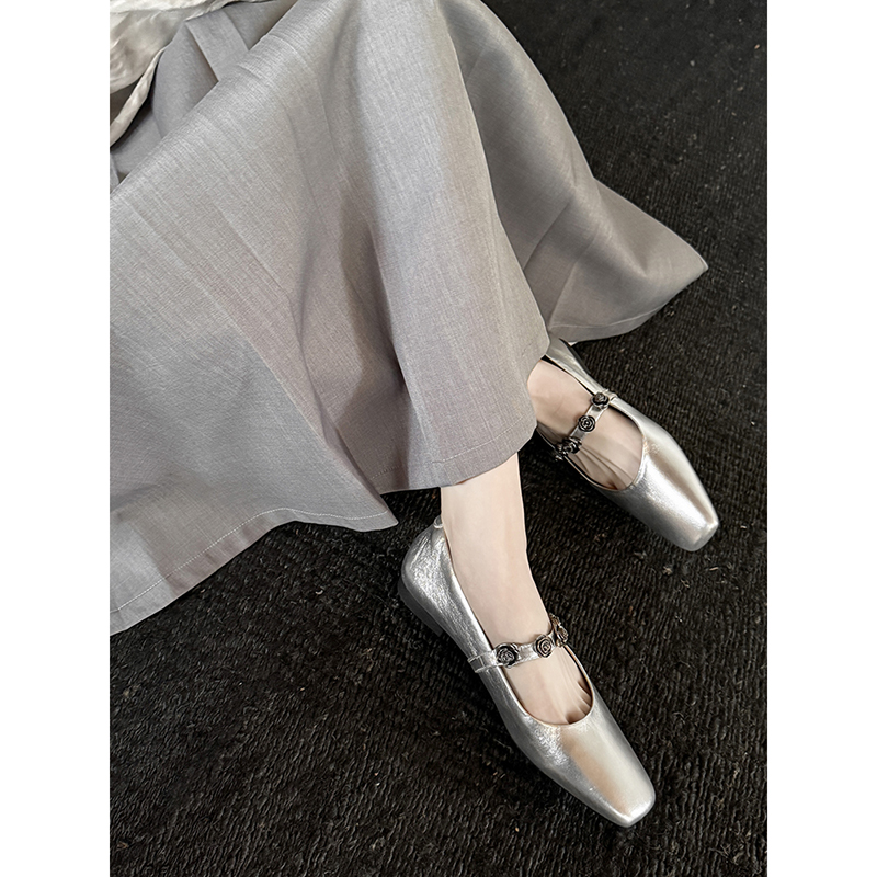 Genuine Leather Square Toe Camellia One-Strap Mary Jane Shoes for Women - Comfortable Versatile Flats for Everyday Wear Genuine Leather Square Toe Camellia One-Strap Mary Jane Shoes for Women - Comfortable Versatile Flats for Everyday Wear