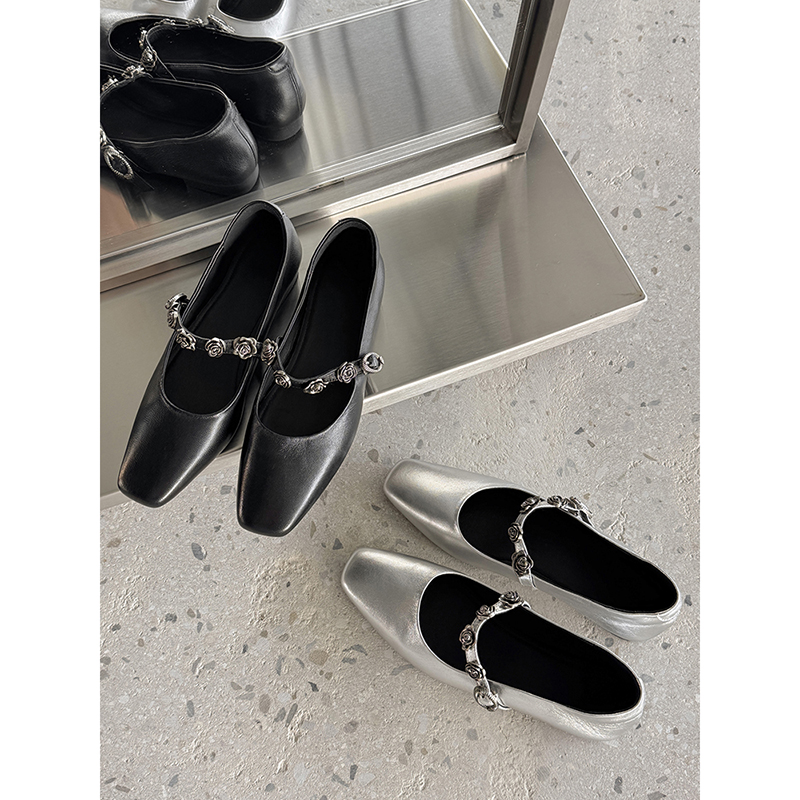 Genuine Leather Square Toe Camellia One-Strap Mary Jane Shoes for Women - Comfortable Versatile Flats for Everyday Wear Genuine Leather Square Toe Camellia One-Strap Mary Jane Shoes for Women - Comfortable Versatile Flats for Everyday Wear