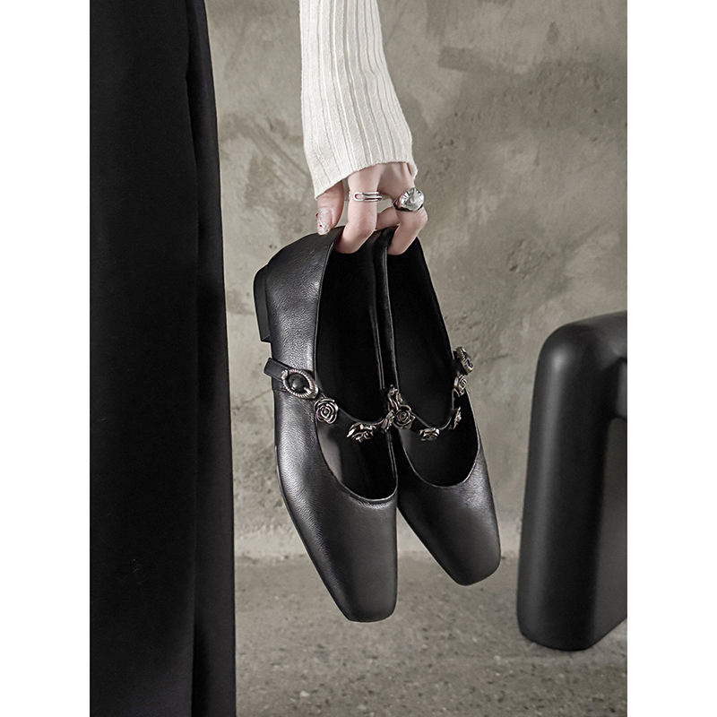 Genuine Leather Square Toe Camellia One-Strap Mary Jane Shoes for Women - Comfortable Versatile Flats for Everyday Wear Genuine Leather Square Toe Camellia One-Strap Mary Jane Shoes for Women - Comfortable Versatile Flats for Everyday Wear