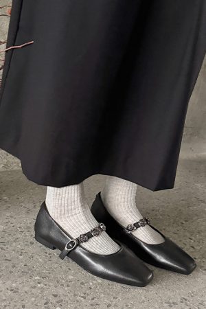 Genuine Leather Square Toe Camellia One-Strap Mary Jane Shoes for Women - Comfortable Versatile Flats for Everyday Wear