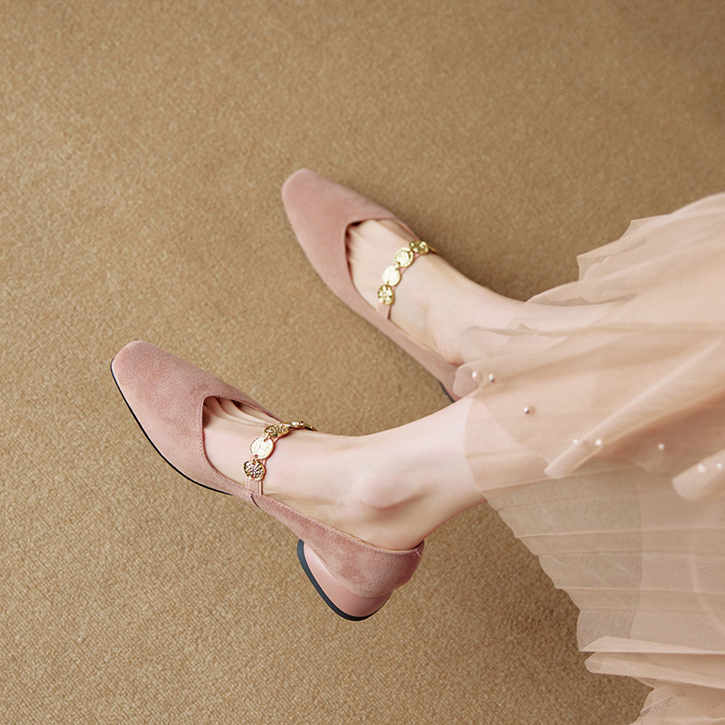 Genuine Leather Square Toe Coin Chain Mary Jane Shoes for Women - 2025 French Elegant Mid-Heel Flats, Vintage Style Genuine Leather Square Toe Coin Chain Mary Jane Shoes for Women - 2025 French Elegant Mid-Heel Flats, Vintage Style