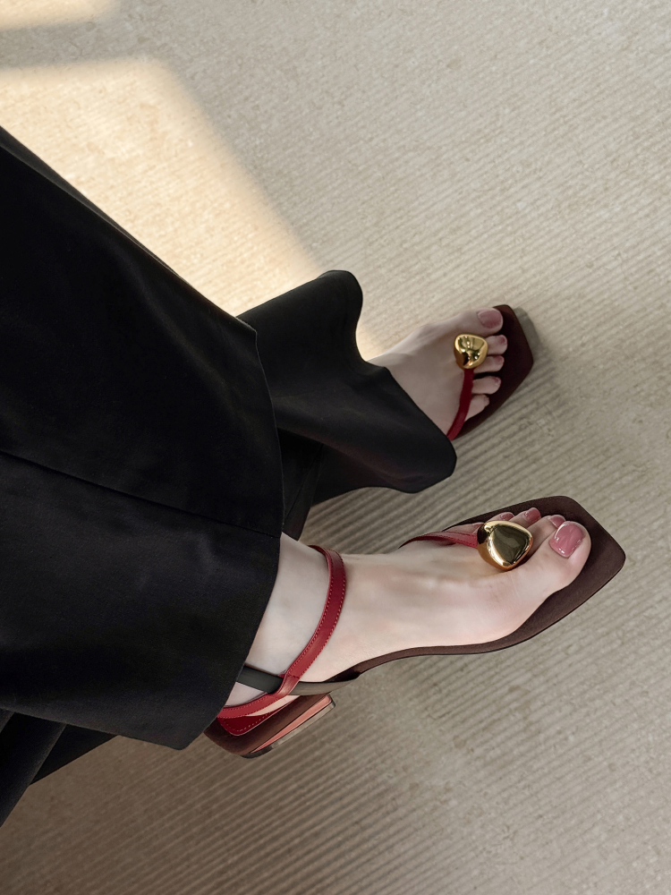 Genuine Leather Square Toe Metal Buckle Clip Toe Sandals for Women - Summer Elegant Low Heel One Strap Footwear Genuine Leather Square Toe Metal Buckle Clip Toe Sandals for Women - Summer Elegant Low Heel One Strap Footwear