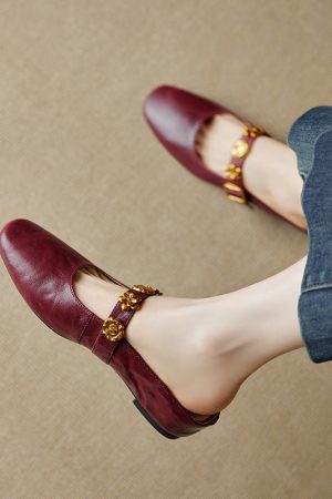 Genuine Leather Square Toe One-Strap Mule Slippers for Women - Summer 2025 Hidden Height Closed-Toe Fashion Footwear