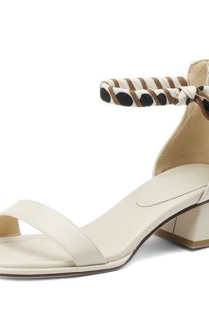 Genuine Leather Square-Toe Open-Toe Sandals for Women - Summer 2025 Mid-Heel One-Strap Design with Back Zipper in Stylish Versatile Look