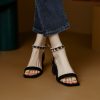 Genuine Leather Square-Toe Open-Toe Sandals for Women - Summer 2025 Mid-Heel One-Strap Design with Back Zipper in Stylish Versatile Look