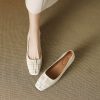 Genuine Leather Square Toe Woven Chunky Heel Shoes for Women - Versatile Commuting Style, Perfect for Work and Casual Wear